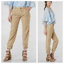 Free People Sz 25 Utility Boyfriend Pant Tapered Tan Cotton Canvas Button Fly