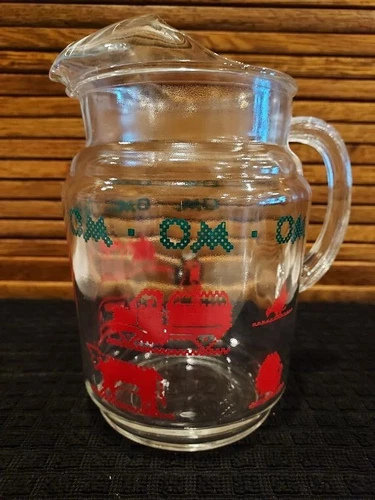 VINTAGE 1950s O&M MINNESOTA GRAIN ELEVATOR ADVERTISING GLASS PITCHER-VERY NICE!