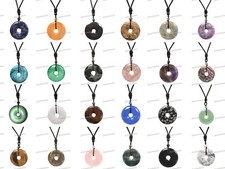 40mm Donut Pendant Adjustable Fabric Cord Rope Reiki Chakra Gemstone Necklace28"