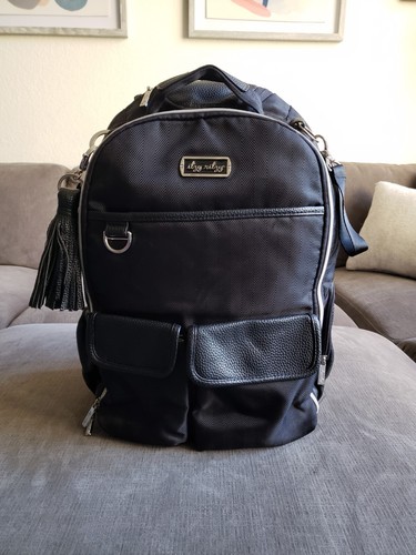 Itzy Ritzy Boss Backpack Diaper Bag - Jetsetter Black - Leather Silver Hardware