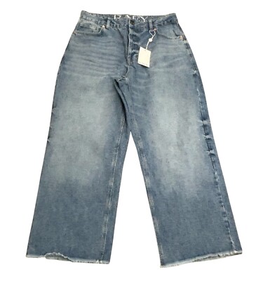 Raey Women's Light Blue Wide Leg Frayed Hem Cotton Jeans Size 28 UK 10 - BNWT