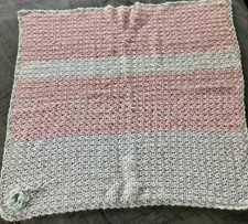 Baby Blanket Handmade - Crocheted Pink  White 32  X 30  