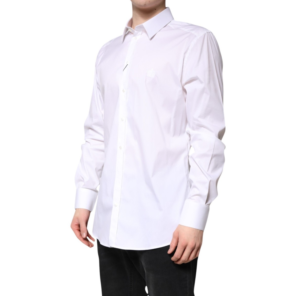 D&G メンズ白シャツ DOLCE & GABBANA Shirt White Cotton GOLD Men Dress Formal 42