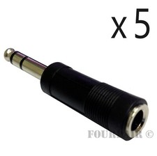 5 Pack Lot - 1/4" Male Stereo Plug to 1/4" 6.35mm Mono Female Jack Audio Adapter
