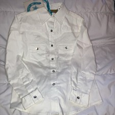 Wrangler Girl's White Long Sleeve Western Snap Shirt, size S New With Tags