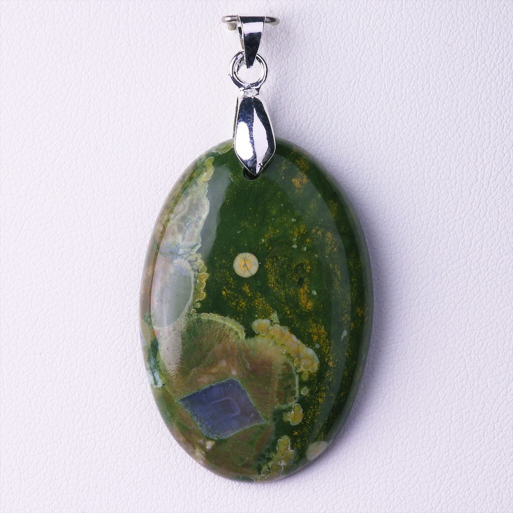 Pendentif rhyolite 45,25 ct véritable monté sur argent massif, gemme rare de collection