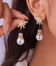 Snowman Earrings Fashion Shiny Jewelry Women Gift Rhinestone Snowflakes