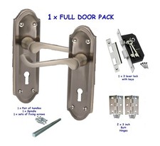 Door Handles Ashford Ashworth Satin Scroll Lock Door Handles with Lock + Hinges