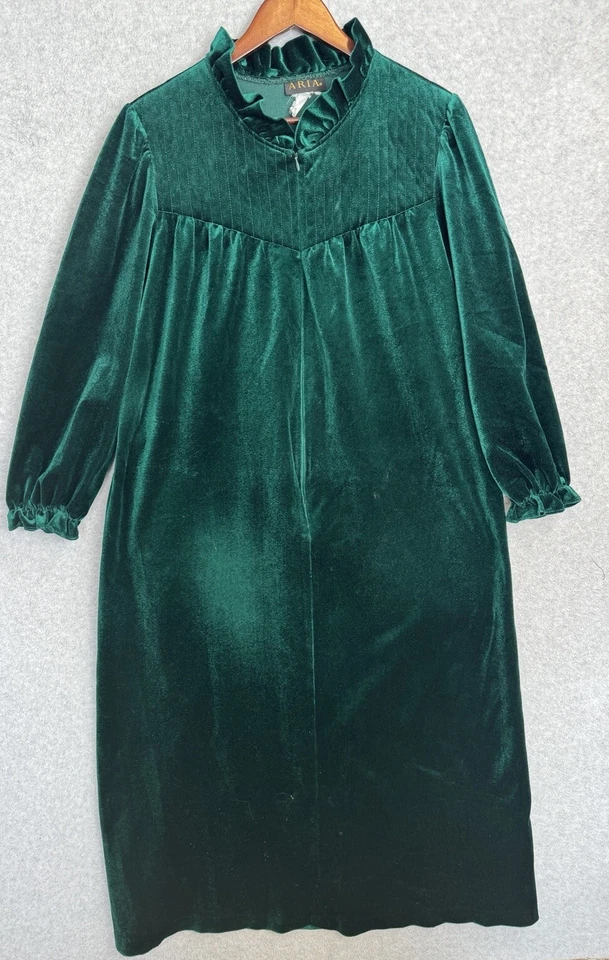 Abrigo de casa vintage Aria verde esmeralda terciopelo cremallera frontal canesú acolchado talla M años 70 Foto 3 de 4