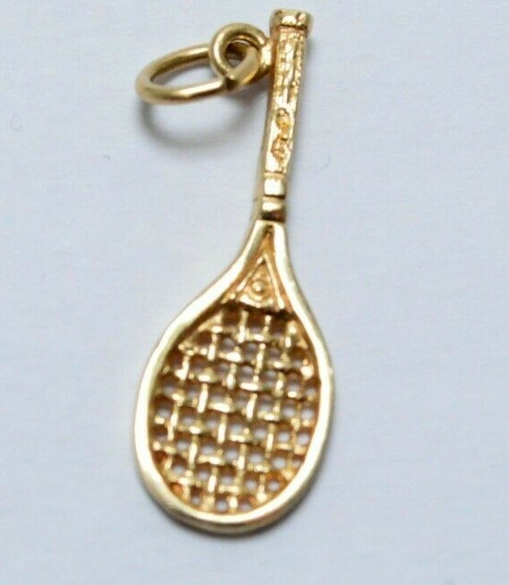 10k Yellow Gold Tennis Racquet Pendant Charm! Gem