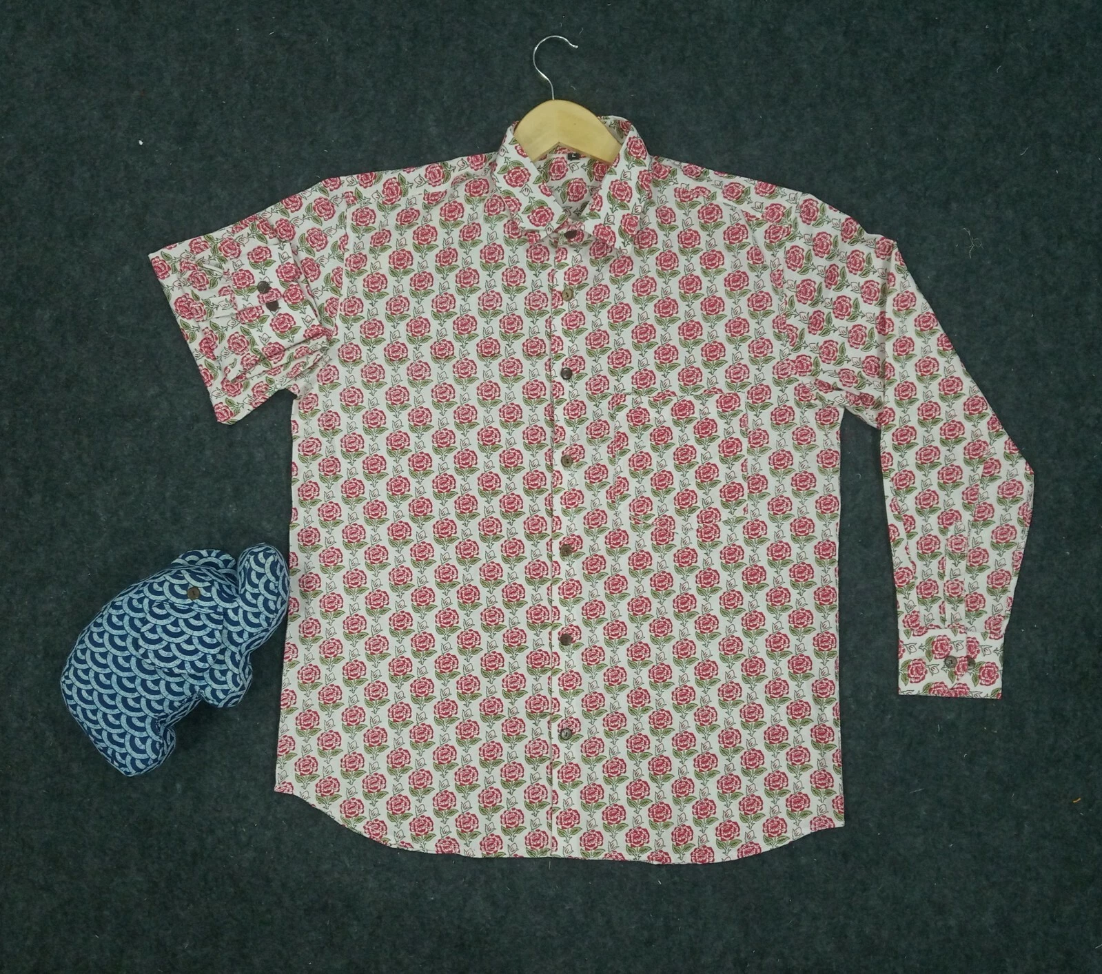 Indian Green Handblock Floral Printed Shirts XL Size Cotton Pate Wears Shits AU