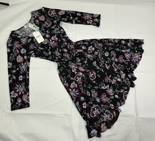 Abito donna Leota nuovo con etichetta in maglia sintetica floreale scollo a V profondo elasticizzato taglia small! - Foto 3 di 13