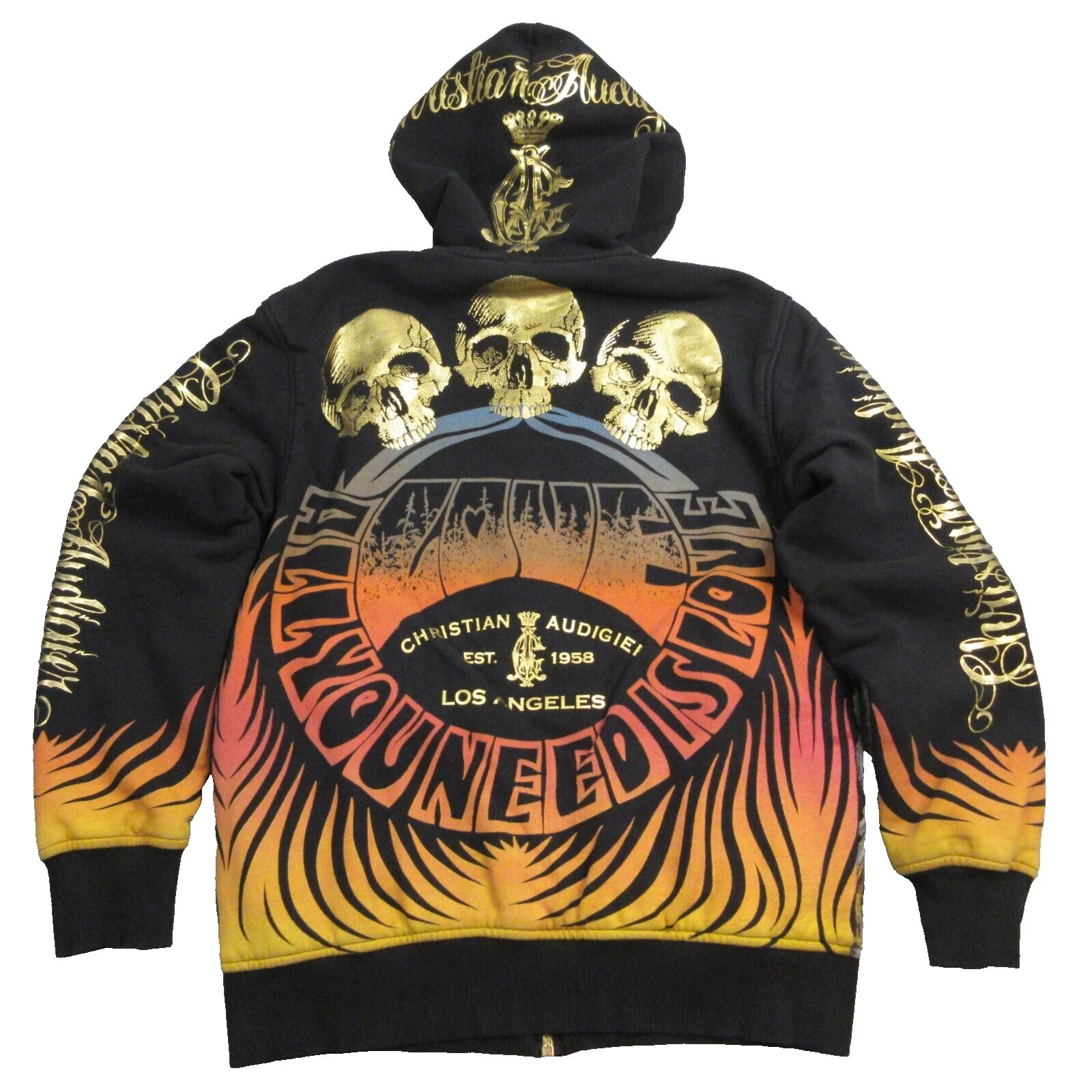 Christian Audigier Black Long Sleeve Hoodies & Sweatshirts for Men