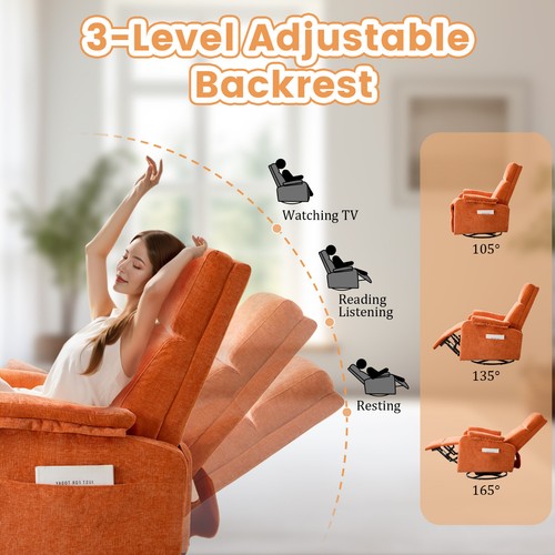 Recliner Chair, Small Chenille Swivel Rocking Recliner Chair for Small Space - Picture 9 of 48