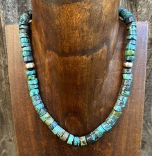 Southwestern 925 Sterling Silver Turquoise Heishi Bead Necklace. 16 inch