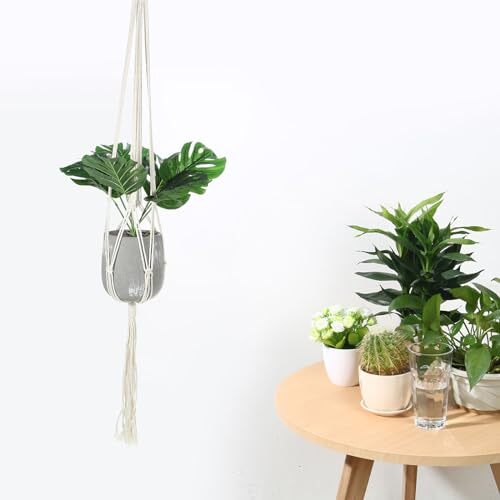 Macrame Plant Hangers Indoors, 2 Pack Hanging Short Plant Shelf Nylon Rope - Afbeelding 6 van 7