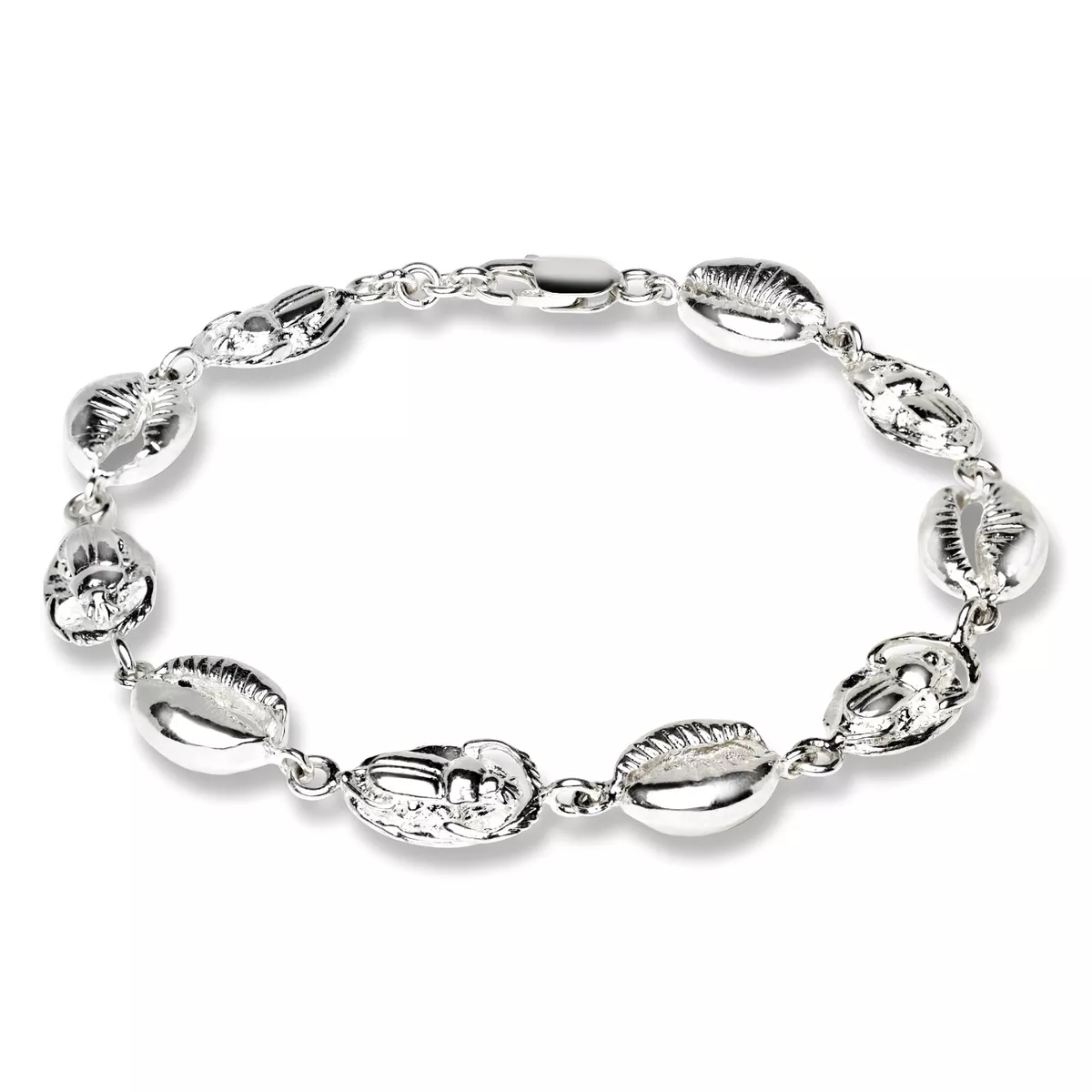 Cowrie Shell .925 Sterling Silver Link Bracelet For Women Teen Girls Scarab