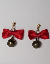 Vintage Red Bow Bell Christmas Holiday Earrings