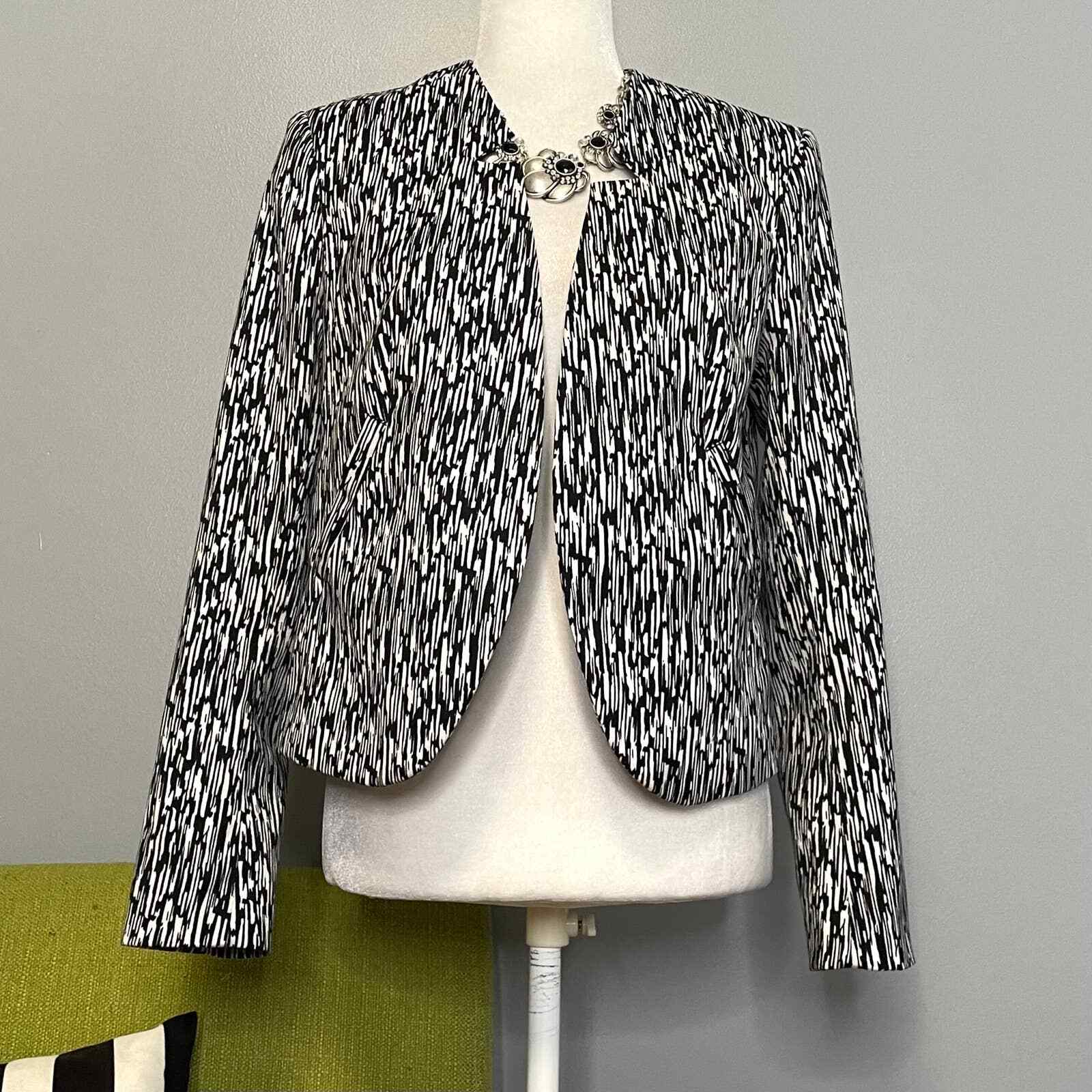 White Modern Collarless Blazer Jacket 