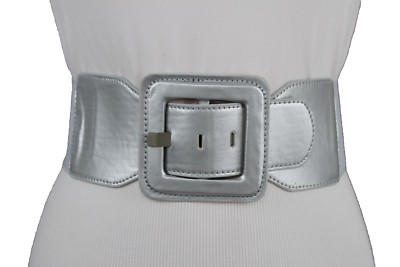 Women Fashion Stretch Belt Silver Elastic Waistband Hip Waist