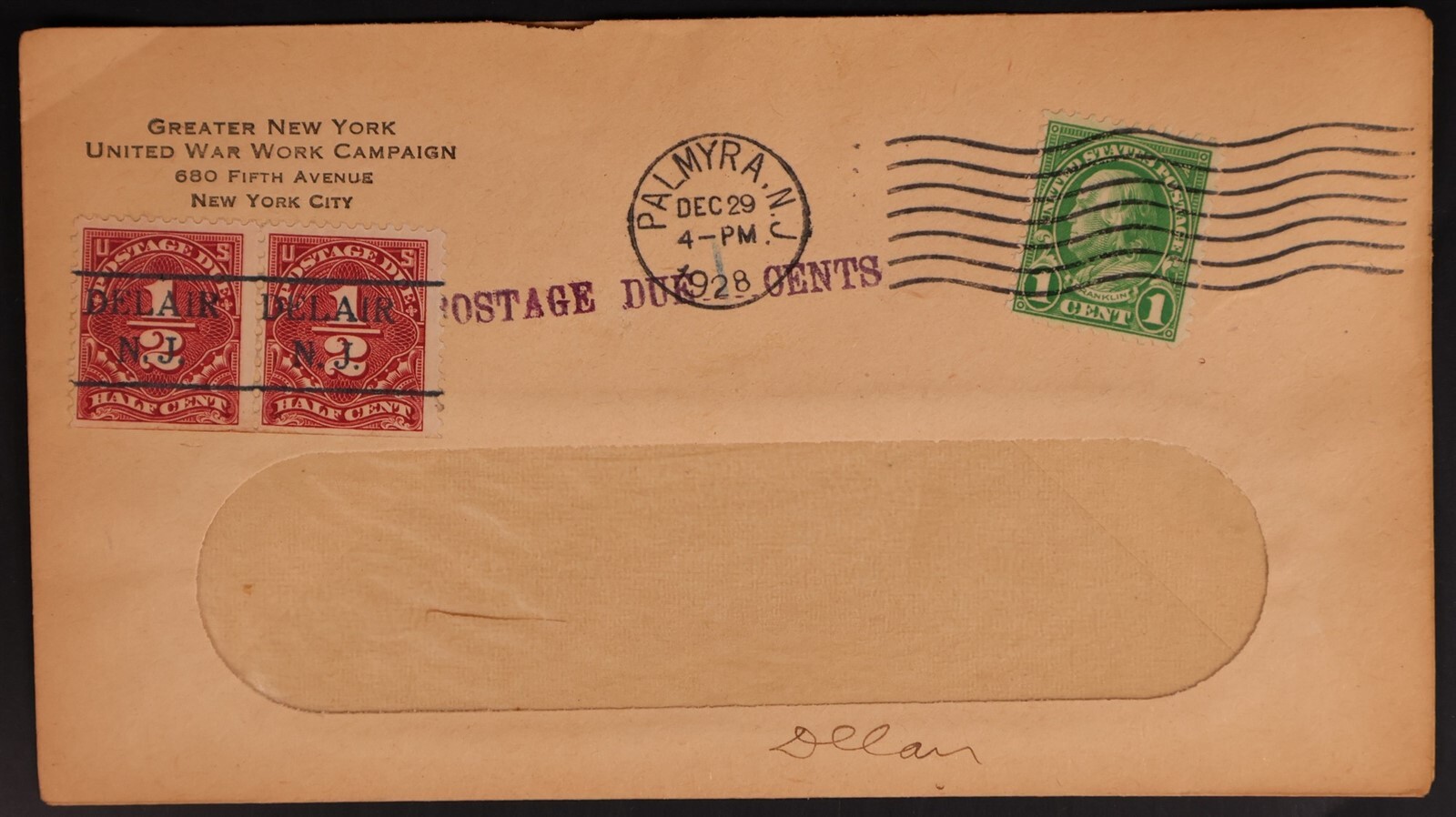 Mayfairstamps US 1928 Palmyra NJ to Delair Precancel Postage due United War Work eBay