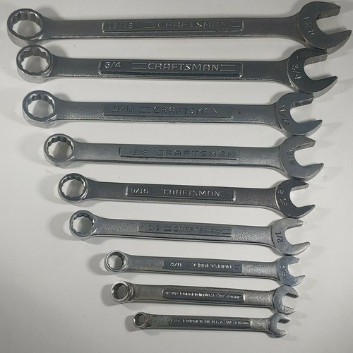 Craftsman Vintage Combination Wrench Set V VA VV 9 Pc 12Pt SAE USA Garage Tools