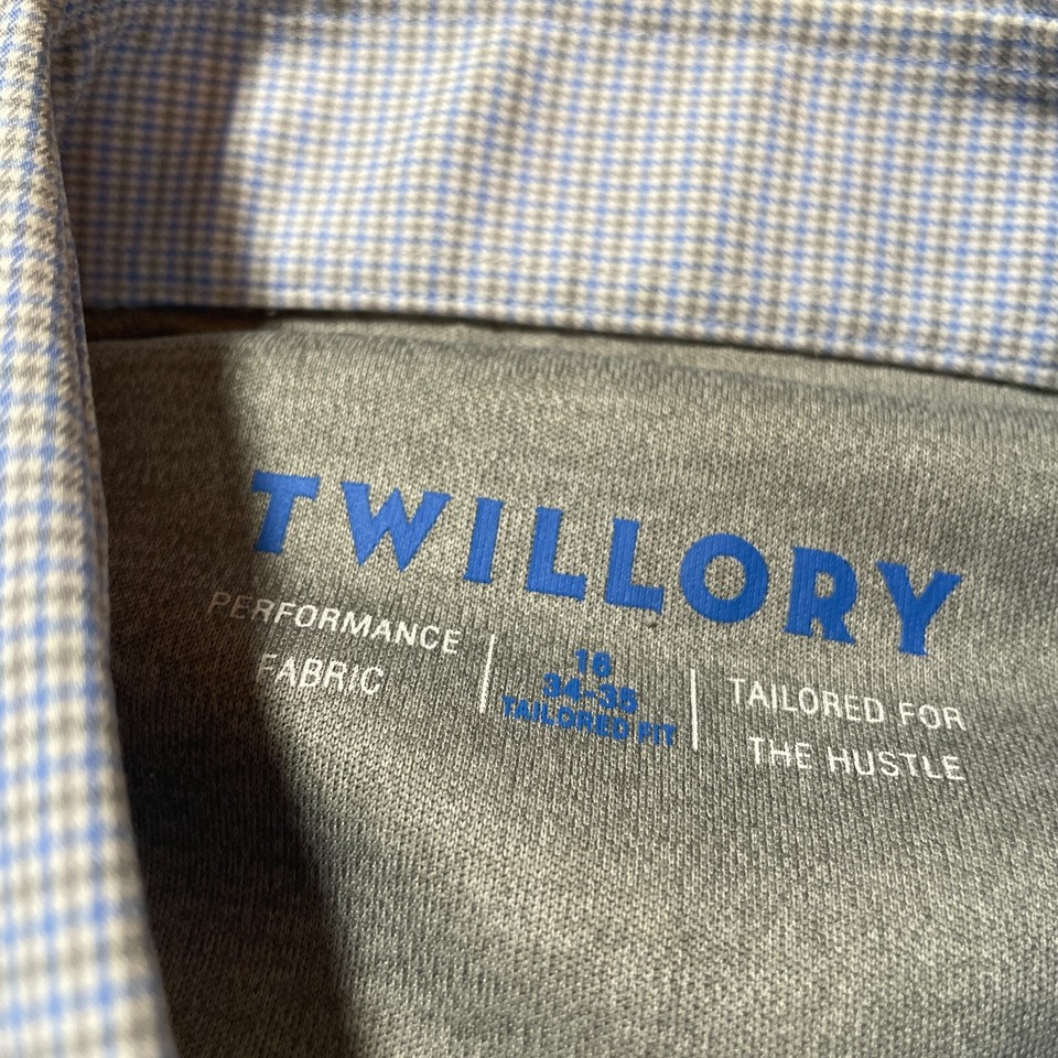 Twillory Shirt Size 16 Blue Houndstooth Long Sleeve Performance