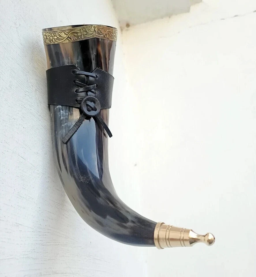 Tasse en corne viking style bière bière bœuf à boire étui en cuir pour... - Photo 4/4