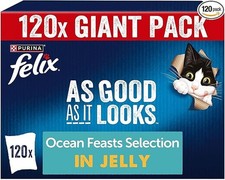 FELIX As Good As it Looks Adult Wet Cat Food Ocean Feasts 120 x 85g Pouches* 4.44 per kilo