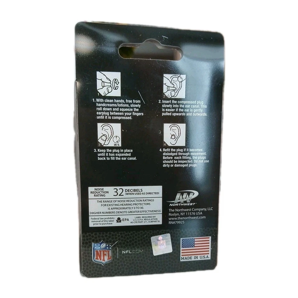 NFL RAIDERS Ear Plugs - Black - White Logo - 6 Pairs - Made in USA - Fan Gift - Image 2 of 4