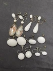 Vintage Signed Japan Screw Back Earrings Milk Glass Dangling
