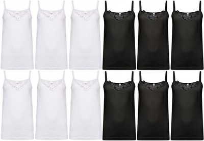 6er Pack Stretch Baumwolle Trägertop Spitzenbesatz Camisole Tank Damen Top Paket 6 Trägertop