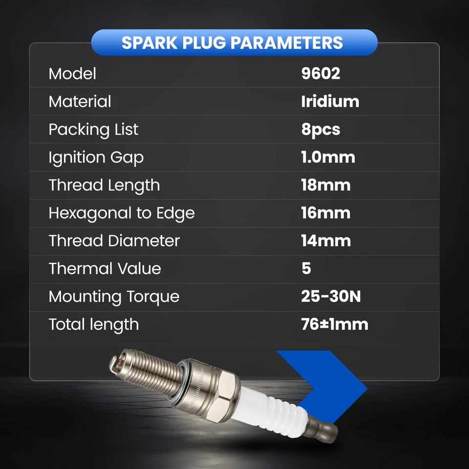 8X Iridium Spark plugs Kit For Chevy Express 1500/2500/3500 Van 9602 - Изображение 4 из 4