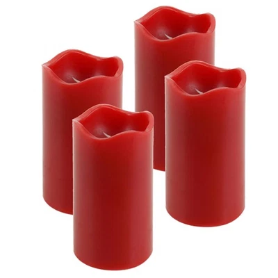 TOCI LED-Kerze 4er-Set mit Timer Kerzenlicht Advent Echtwachskerze Rot Ø 7 x 13 cm