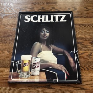 Vtg SCHLITZ BEER WOMAN African American METAL ADVERTISING GAS Sign 1980