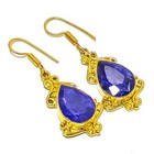Blue Sapphire (Lab-Created) 18k Yellow Gold Plated Earring 1.87" E4-224 — photo 1