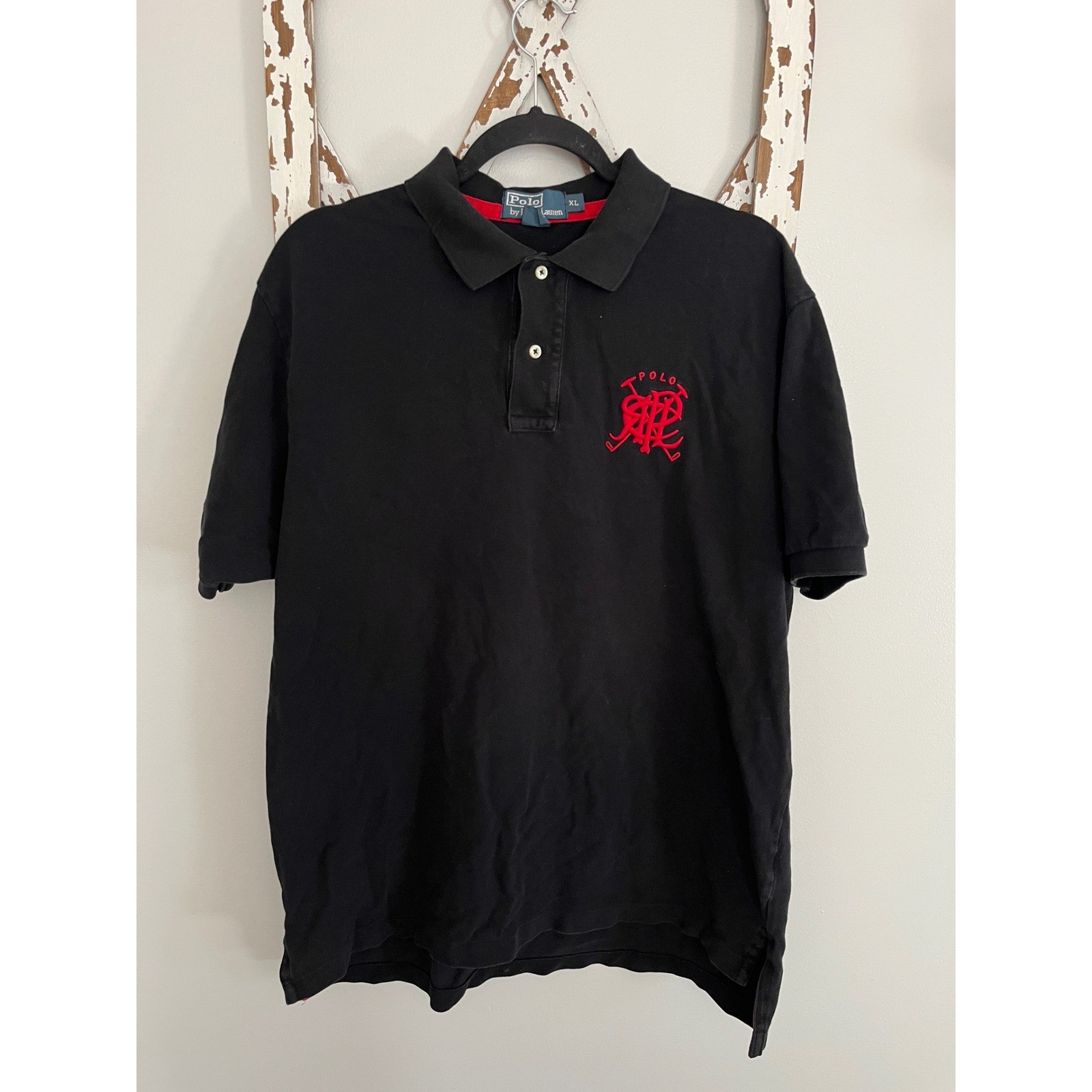 Vtg Polo Ralph Lauren Polo Shirt Mens XL Scribble Crest Short Sleeve