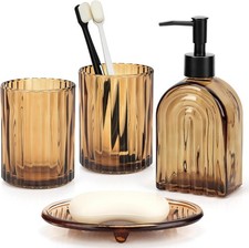 4Pcs Glass Bathroom Accessories Set,Amber Bathroom Accessory Set,Bathroom