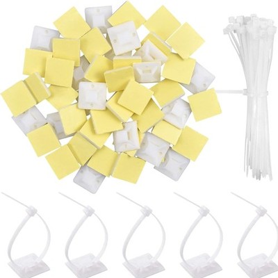 Weiß Kabelbinder Set Selbstklebend Nylon Halter 20x20mm 100mm 50 Stück