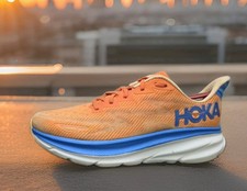 Mens Hoka One One Clifton 9 Running Shoes Sz 9 Used Orange Blue White