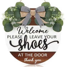 3D Welcome Wreath Bow-Knot Front Door Wood Sign Hanging, Please Leave Your Sh...