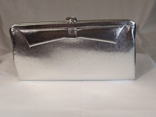 Vintage Metallic Silver Snap Shut Clutch, Purse M-10