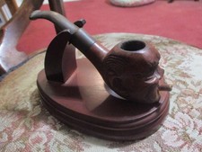 Hand Carved Man Smoking Pipe Imported Briar Italy 1970s