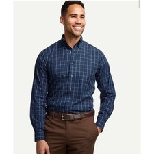 Paul Fredrick Blue Grid Check Dress Shirt Mens 17.5 Button Down Long Sleeve New