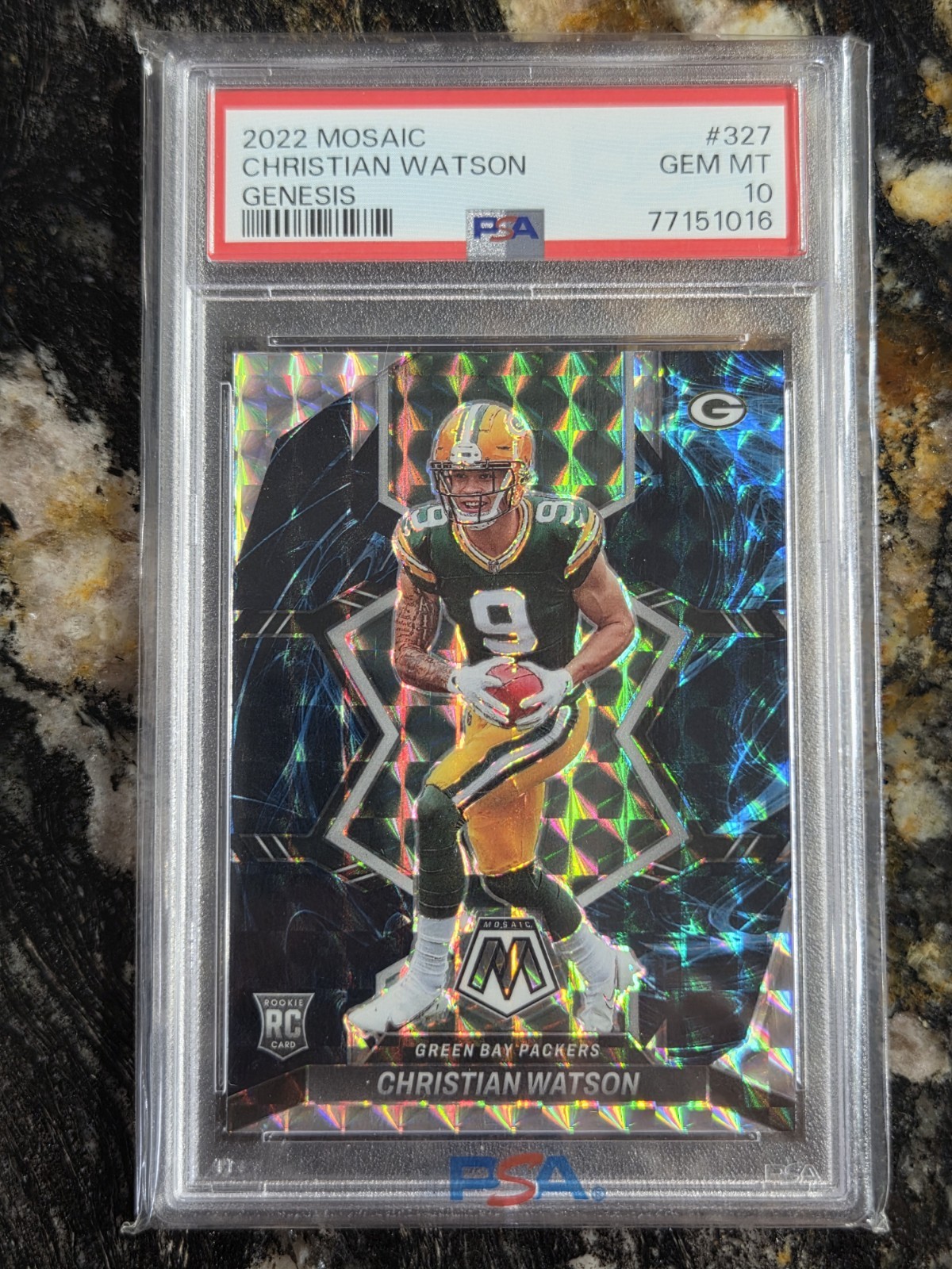 2022 Christian Watson RC #327 Mosaic Genesis Prizm PSA 10 Gem Mint!
