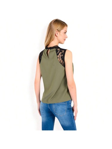 Women's Sleeveless Blouse With Lace Yoke And Pleated Front - Bild 20 von 28