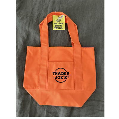 Trader Joe's Trick-or-Treat Canvas Tote Bag Orange Solid 13x11x6 in