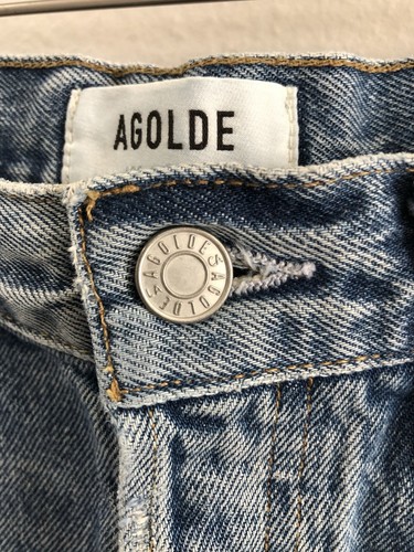 Agolde Parker Long Denim Fray Cutoff Shorts Women's 27 Button Fly Mint - Picture 4 of 12
