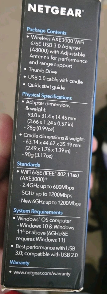 NETGEAR - Nighthawk AXE3000 Tri-Band Wi-Fi 6E USB 3.0 Adapter - Black Brand New! - Image 4 of 4
