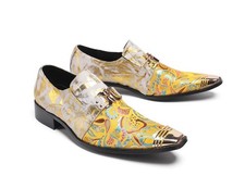 Chic Men Pointed Toe Colorful Loafers Block Heels Leather Dress Party stage Shoe
